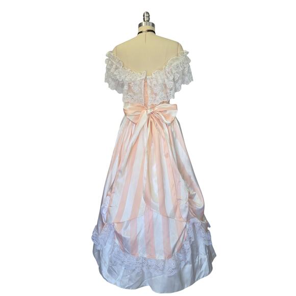 Gunne Sax Pink White Stripe Princess Dress Size S 9 Lace Satin Vintage 80s - Picture 8 of 16